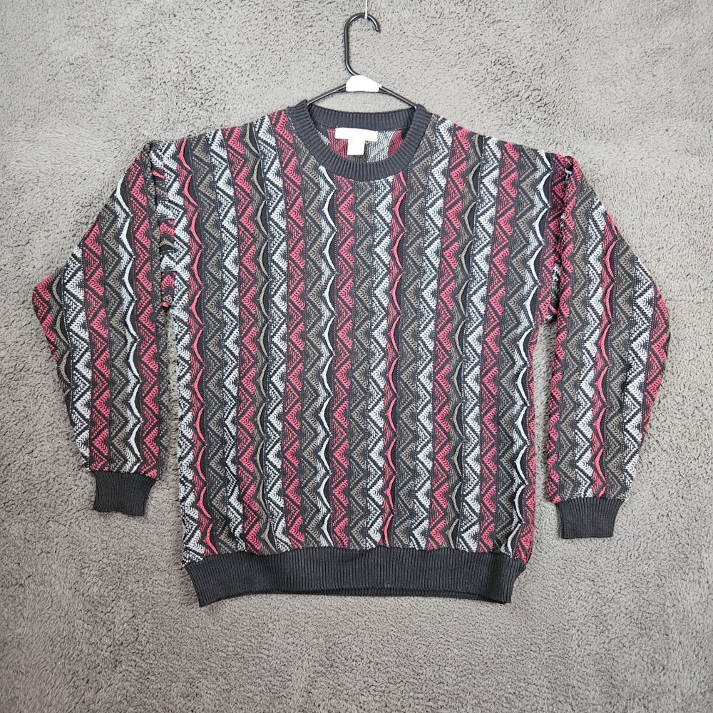 Vintage Izod Club Mens Large Cotton Geometric Knit Sweater Made in USA